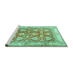 Sideview of Machine Washable Oriental Turquoise Traditional Area Rugs, wshtr3519turq