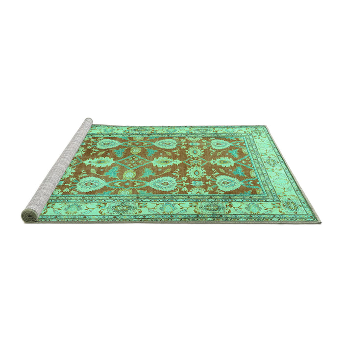 Sideview of Machine Washable Oriental Turquoise Traditional Area Rugs, wshtr3519turq