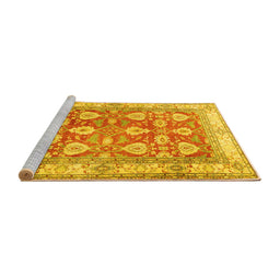 Sideview of Machine Washable Oriental Yellow Traditional Rug, wshtr3519yw