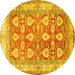 Round Machine Washable Oriental Yellow Traditional Rug, wshtr3519yw