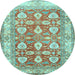 Round Machine Washable Oriental Light Blue Traditional Rug, wshtr3519lblu