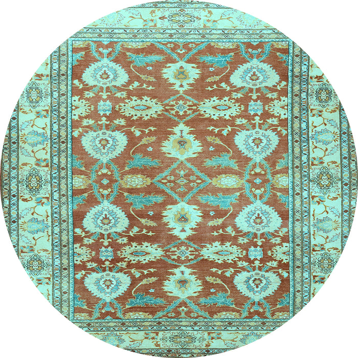 Round Oriental Light Blue Traditional Rug, tr3519lblu