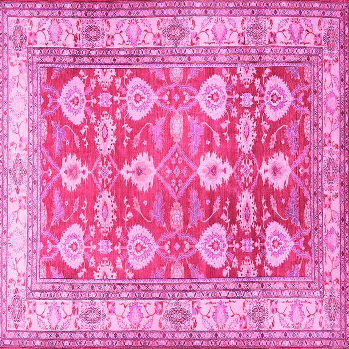 Square Machine Washable Oriental Pink Traditional Rug, wshtr3519pnk