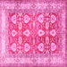 Square Machine Washable Oriental Pink Traditional Rug, wshtr3519pnk