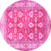 Round Oriental Pink Traditional Rug, tr3519pnk