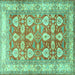 Square Machine Washable Oriental Turquoise Traditional Area Rugs, wshtr3519turq