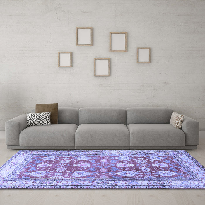 Machine Washable Oriental Blue Traditional Rug in a Living Room, wshtr3519blu