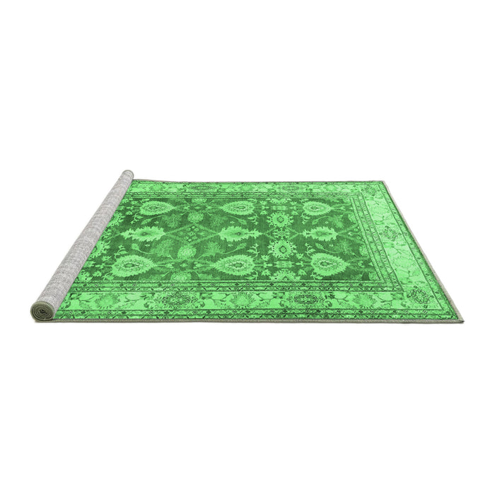 Sideview of Machine Washable Oriental Emerald Green Traditional Area Rugs, wshtr3519emgrn