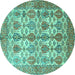 Round Machine Washable Persian Turquoise Traditional Area Rugs, wshtr351turq