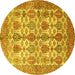 Round Persian Yellow Traditional Rug, tr351yw