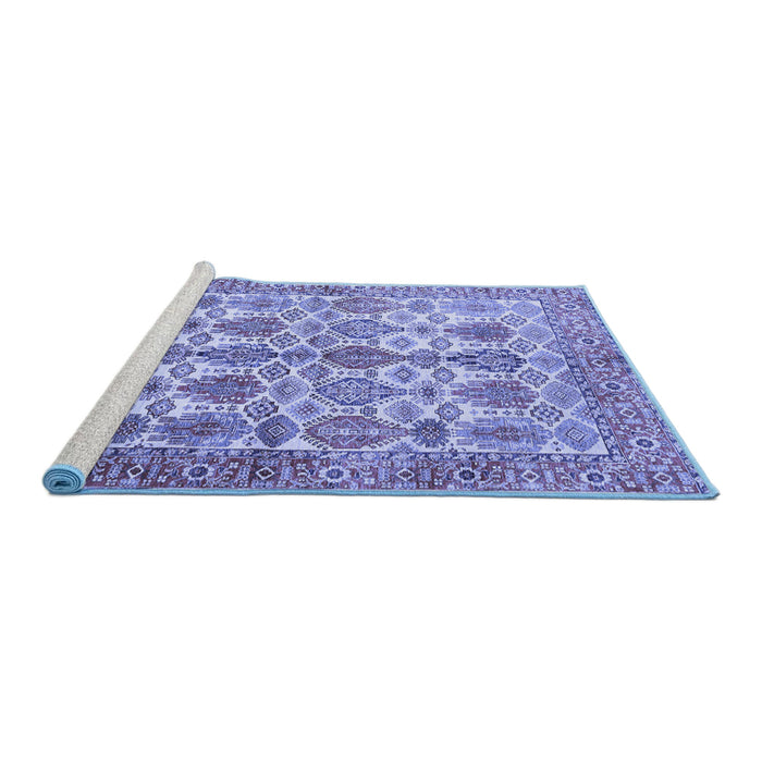 Sideview of Machine Washable Persian Blue Traditional Rug, wshtr351blu