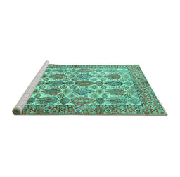 Sideview of Machine Washable Persian Turquoise Traditional Area Rugs, wshtr351turq
