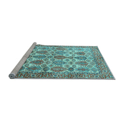 Sideview of Machine Washable Persian Light Blue Traditional Rug, wshtr351lblu