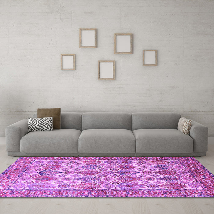 Machine Washable Persian Purple Traditional Area Rugs in a Living Room, wshtr351pur
