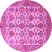 Round Machine Washable Persian Pink Traditional Rug, wshtr351pnk