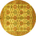 Round Machine Washable Persian Yellow Traditional Rug, wshtr351yw