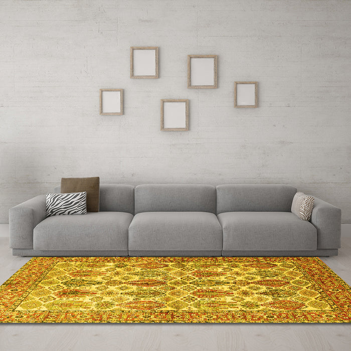 Machine Washable Persian Yellow Traditional Rug in a Living Room, wshtr351yw