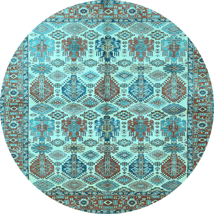 Round Machine Washable Persian Light Blue Traditional Rug, wshtr351lblu