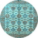 Round Machine Washable Persian Light Blue Traditional Rug, wshtr351lblu