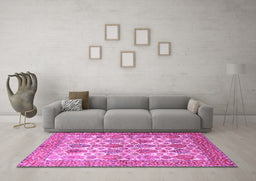 Machine Washable Persian Pink Traditional Rug in a Living Room, wshtr351pnk