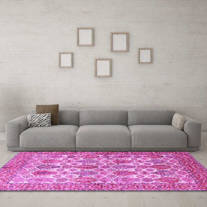 Machine Washable Persian Pink Traditional Rug in a Living Room, wshtr351pnk