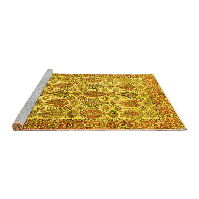 Sideview of Machine Washable Persian Yellow Traditional Rug, wshtr351yw