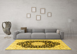 Machine Washable Persian Yellow Traditional Rug in a Living Room, wshtr3520yw