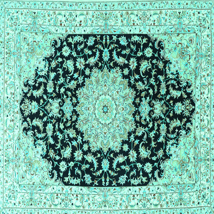 Square Machine Washable Persian Turquoise Traditional Area Rugs, wshtr3520turq