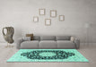 Machine Washable Persian Turquoise Traditional Area Rugs in a Living Room,, wshtr3520turq