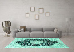 Machine Washable Persian Turquoise Traditional Area Rugs in a Living Room,, wshtr3520turq