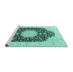 Sideview of Machine Washable Persian Turquoise Traditional Area Rugs, wshtr3520turq