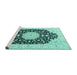 Sideview of Machine Washable Persian Turquoise Traditional Area Rugs, wshtr3520turq