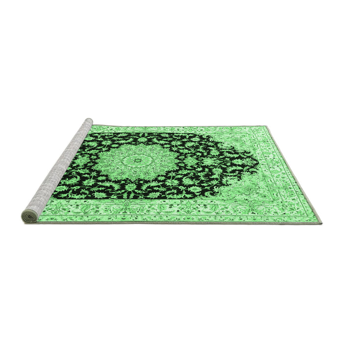 Sideview of Machine Washable Persian Emerald Green Traditional Area Rugs, wshtr3520emgrn