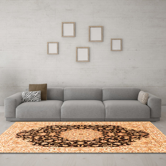 Machine Washable Persian Orange Traditional Area Rugs in a Living Room, wshtr3520org