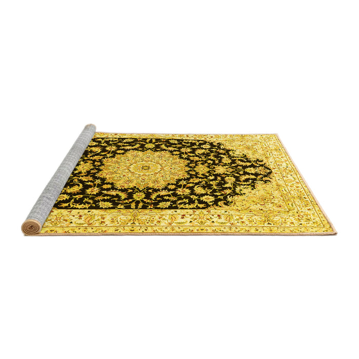Sideview of Machine Washable Persian Yellow Traditional Rug, wshtr3520yw