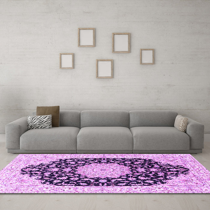 Machine Washable Persian Purple Traditional Area Rugs in a Living Room, wshtr3520pur