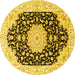 Round Machine Washable Persian Yellow Traditional Rug, wshtr3520yw