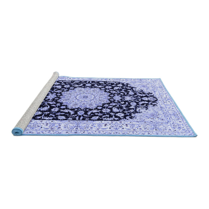 Sideview of Machine Washable Persian Blue Traditional Rug, wshtr3520blu