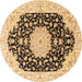 Round Machine Washable Persian Brown Traditional Rug, wshtr3520brn