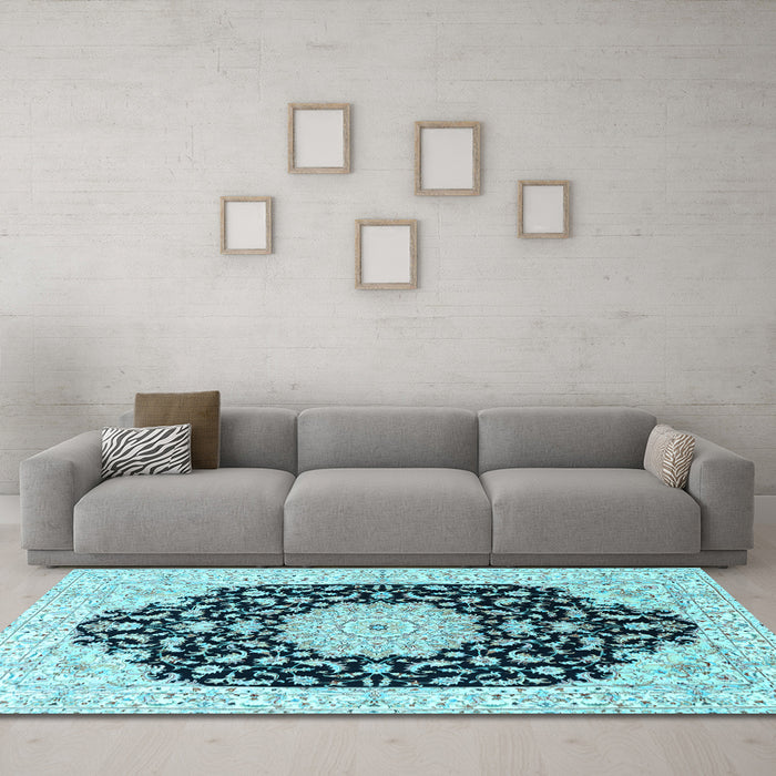 Machine Washable Persian Light Blue Traditional Rug in a Living Room, wshtr3520lblu