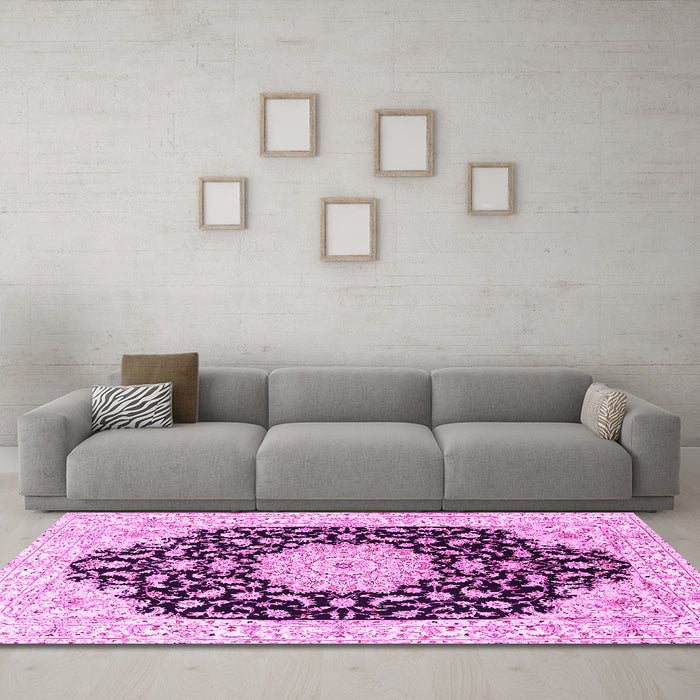 Machine Washable Persian Pink Traditional Rug in a Living Room, wshtr3520pnk