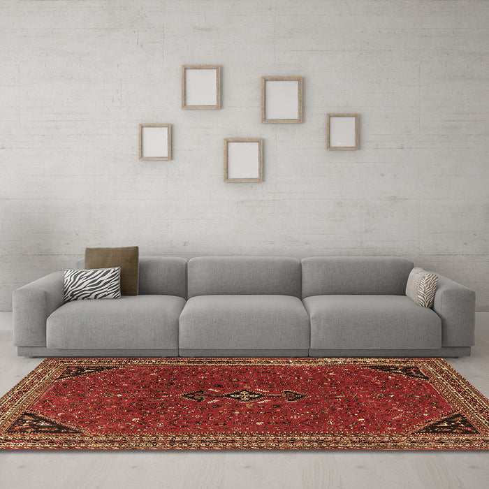 Machine Washable Persian Brown Traditional Rug in a Living Room,, wshtr3521brn