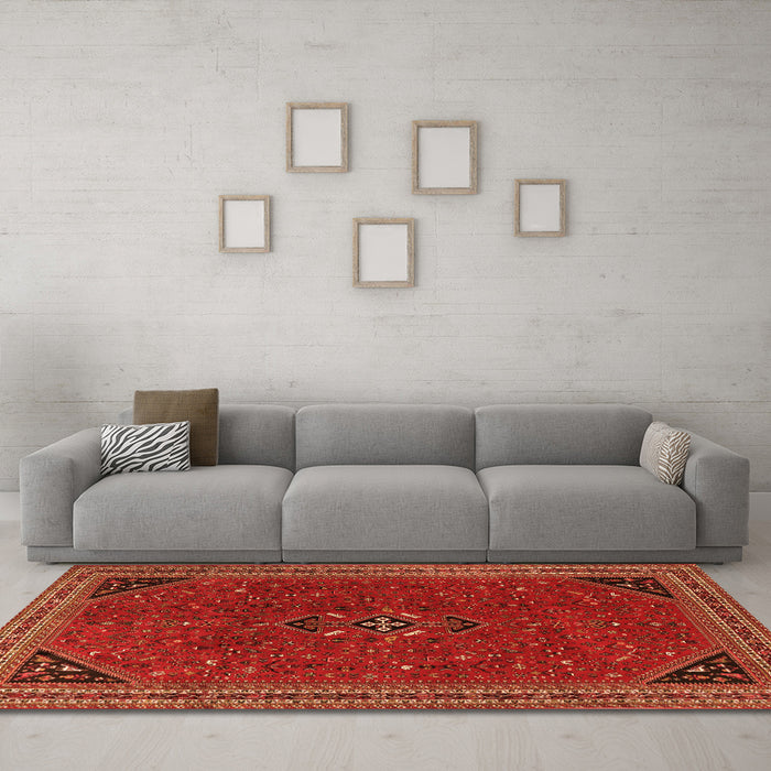 Machine Washable Persian Orange Traditional Area Rugs in a Living Room, wshtr3521org