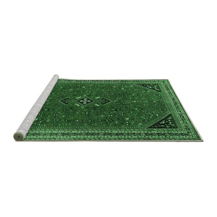 Sideview of Machine Washable Persian Emerald Green Traditional Area Rugs, wshtr3521emgrn