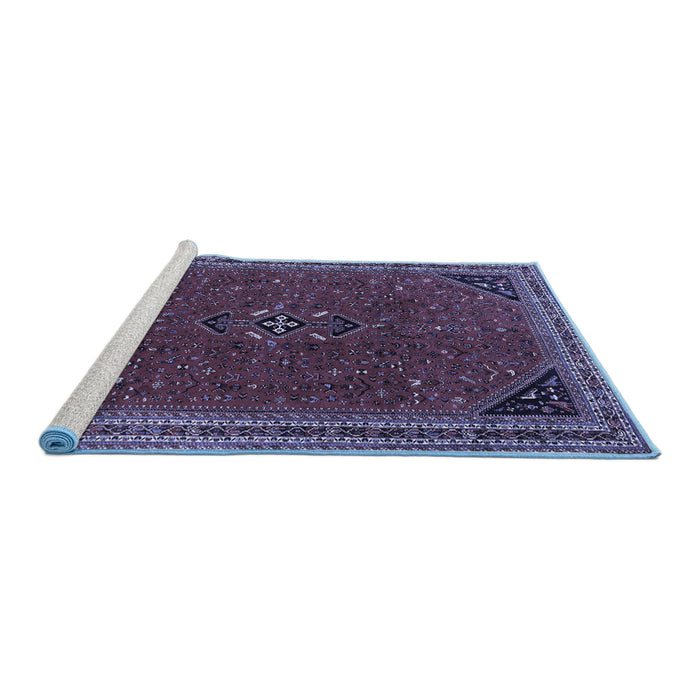 Sideview of Machine Washable Persian Blue Traditional Rug, wshtr3521blu