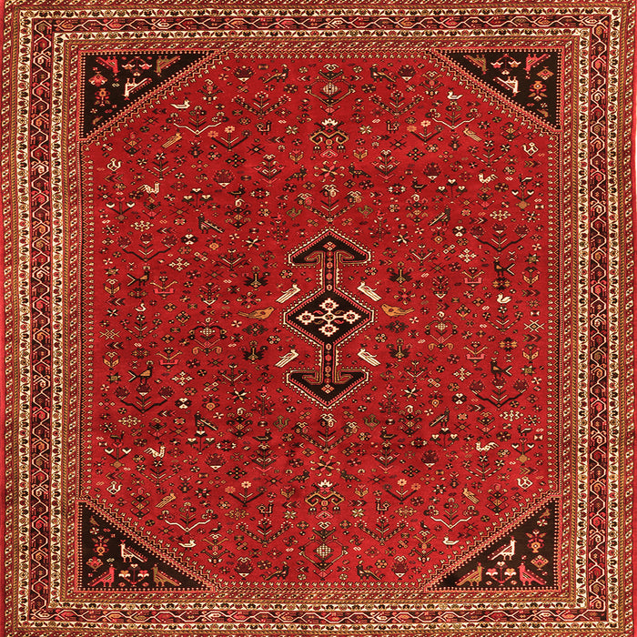 Round Machine Washable Persian Orange Traditional Area Rugs, wshtr3521org