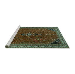 Sideview of Machine Washable Persian Turquoise Traditional Area Rugs, wshtr3521turq