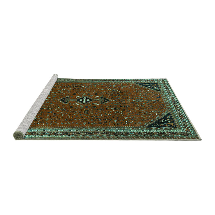 Sideview of Machine Washable Persian Turquoise Traditional Area Rugs, wshtr3521turq