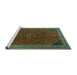 Sideview of Machine Washable Persian Turquoise Traditional Area Rugs, wshtr3521turq