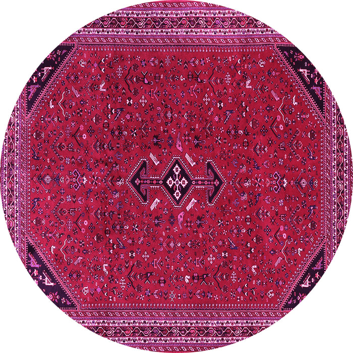 Round Machine Washable Persian Pink Traditional Rug, wshtr3521pnk